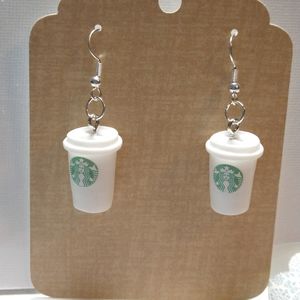 White Starbucks earrings handcrafted